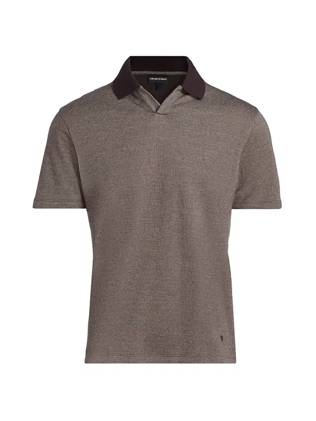 Men's Melange Johnny Collar Polo Shirt - Brown