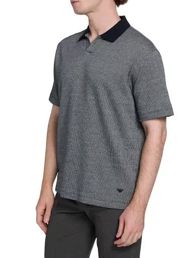 Emporio Armani Men's Melange Johnny Collar Polo Shirt - Navy | Thumbnail 4
