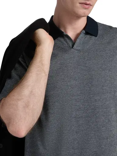 Emporio Armani Men's Melange Johnny Collar Polo Shirt - Navy | Thumbnail 6