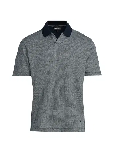 Emporio Armani Men's Melange Johnny Collar Polo Shirt - Navy | Thumbnail 1
