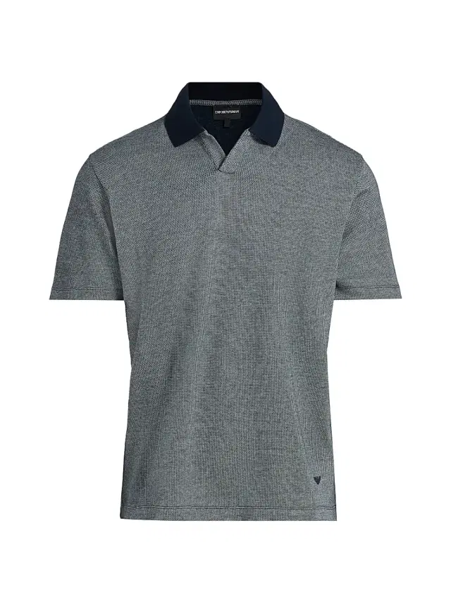 Men's Melange Johnny Collar Polo Shirt - Navy