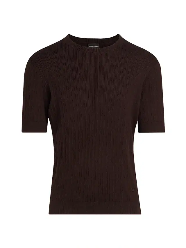 Emporio Armani Men's Cotton-Cashmere Rib-Knit Short-Sleeve Sweater - Brown