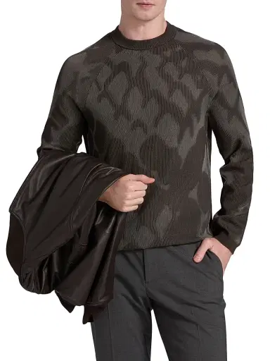 Emporio Armani Men's Pattern Abstract-Print Crewneck Sweater - Grey | Thumbnail 3 Emporio Armani Men's Pattern Abstract-Print Crewneck Sweater - Grey | Thumbnail 3