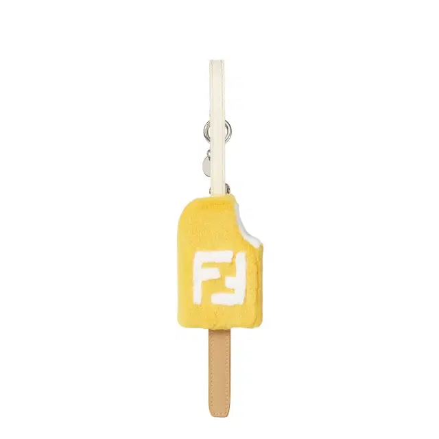 Bag charm made of yellow mink with white FF inlay