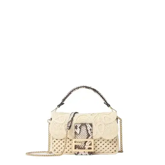Iconic mini Baguette® bag made of beige ribbon, finely