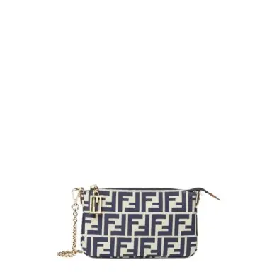 Fendi Baguette pouch made of beige and blue FF jacquard | Thumbnail 1 Fendi Baguette pouch made of beige and blue FF jacquard | Thumbnail 1