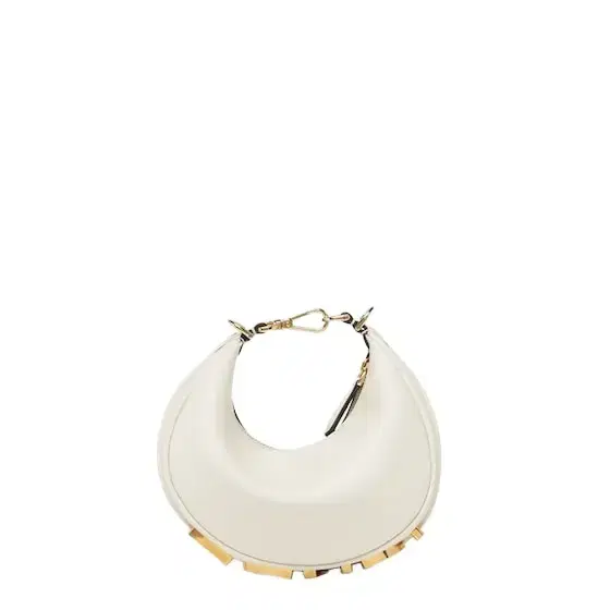 Mini hobo bag made of soft white leather, embellished