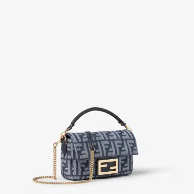 Fendi Iconic mini Baguette® bag made of dark blue denim-effect FF | Thumbnail 2 Fendi Iconic mini Baguette® bag made of dark blue denim-effect FF | Thumbnail 2