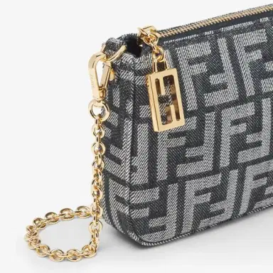 Fendi Baguette pouch made in denim-effect FF jacquard in shades | Thumbnail 6
