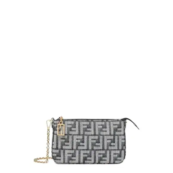 Fendi Baguette pouch made in denim-effect FF jacquard in shades