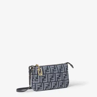 Fendi Baguette pouch made in denim-effect FF jacquard in shades | Thumbnail 3
