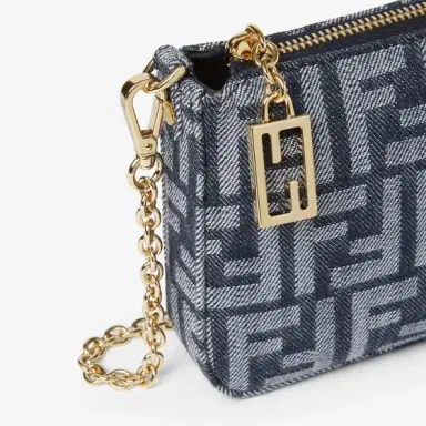 Fendi Baguette pouch made in denim-effect FF jacquard in shades | Thumbnail 6
