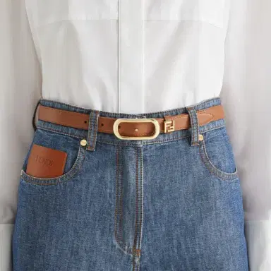 Fendi Thin belt with oval buckle and FF logo on the loop | Thumbnail 3
