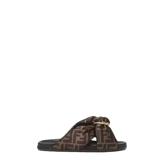 Fendi Padded double-band flat slides with decorative D-ring