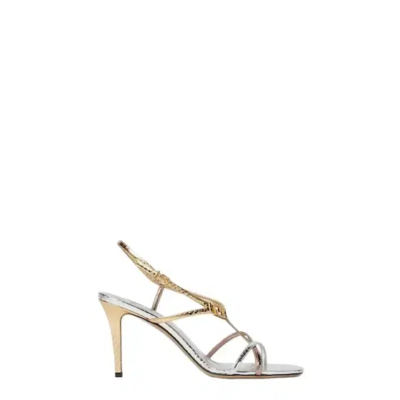 Sandals with thin asymmetric straps that wrap around