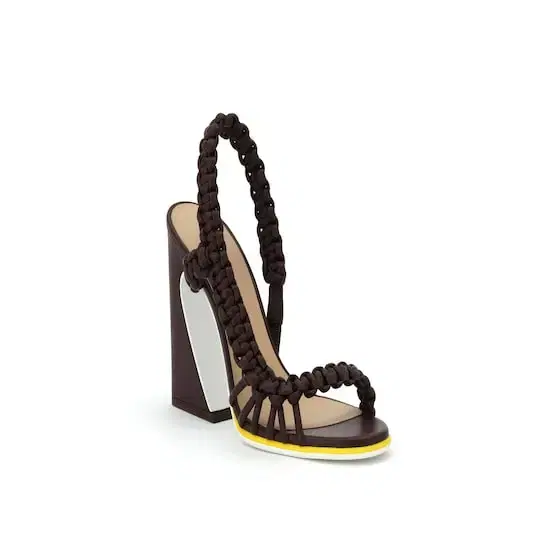 Asymmetric sandal with wide heel featuring the iconic Arco