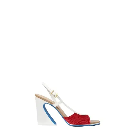 Asymmetric sandal with wide heel featuring the iconic Arco