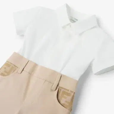 Fendi Baby playsuit with white poplin shirt, beige cotton | Thumbnail 3 Fendi Baby playsuit with white poplin shirt, beige cotton | Thumbnail 3