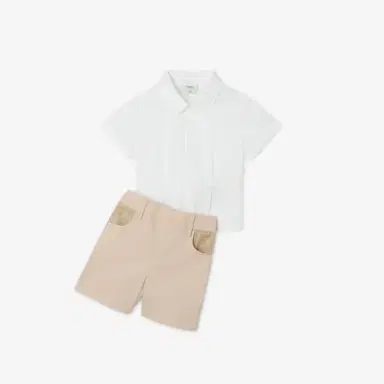 Fendi Baby playsuit with white poplin shirt, beige cotton | Thumbnail 4 Fendi Baby playsuit with white poplin shirt, beige cotton | Thumbnail 4