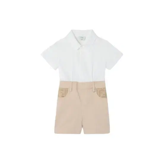 Baby playsuit with white poplin shirt, beige cotton