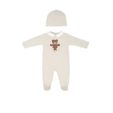 Fendi Baby kit in beige jersey with hat, side opening with press | Thumbnail 1
