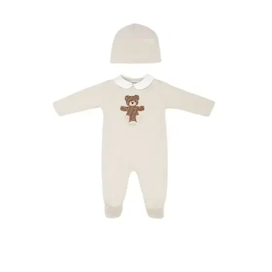 Baby kit in beige jersey with hat, side opening with press