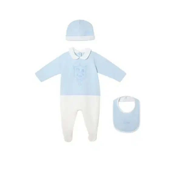 Light blue jersey baby set with white trousers
