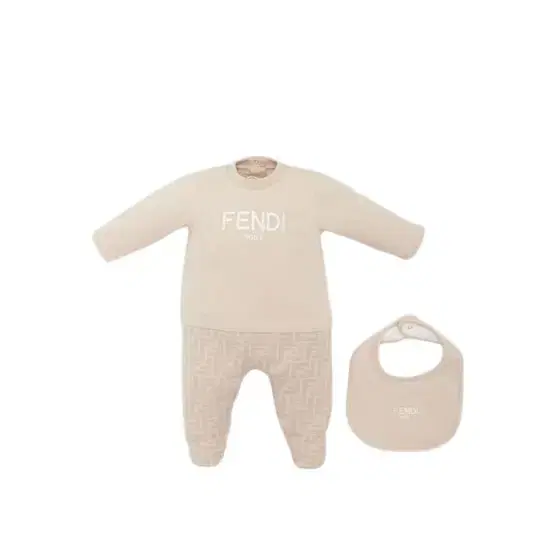 Fendi Beige jersey baby set with hat, bib and playsuit