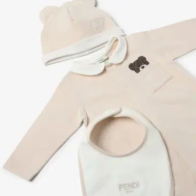 Fendi Baby set in beige jersey with white collar, teddy bear | Thumbnail 3