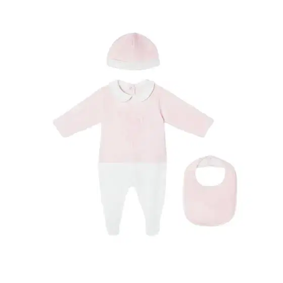Pink jersey baby set with white trousers