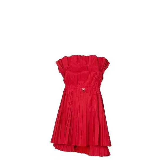 Short bustier dress with asymmetric double layer hem
