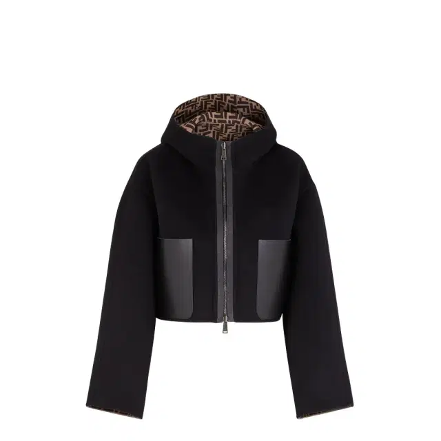 Fendi Reversible cropped, hooded jacket with patch pockets