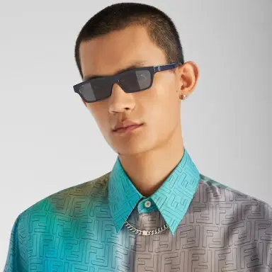 Fendi Low rectangular Squared FF glasses in blue acetate | Thumbnail 4