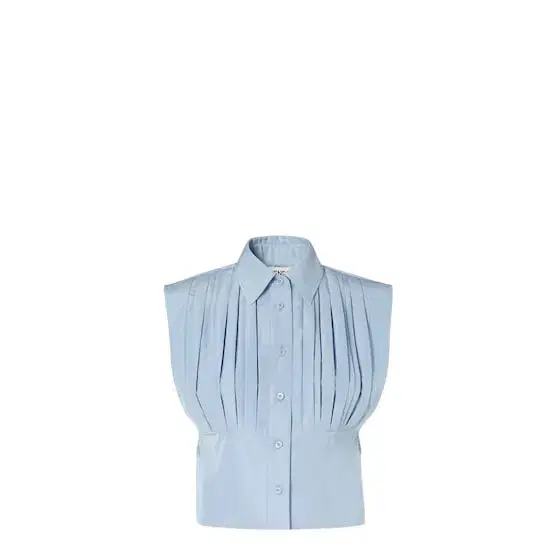 Short sleeveless top with shirt collar and side slits