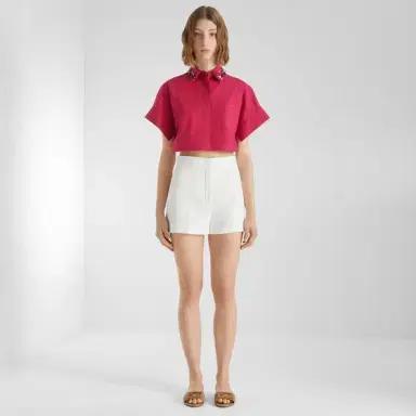 Fendi Cropped shirt with short cocoon sleeves and left-side patch | Thumbnail 4