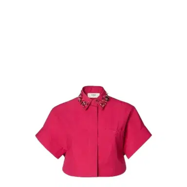 Fendi Cropped shirt with short cocoon sleeves and left-side patch | Thumbnail 1