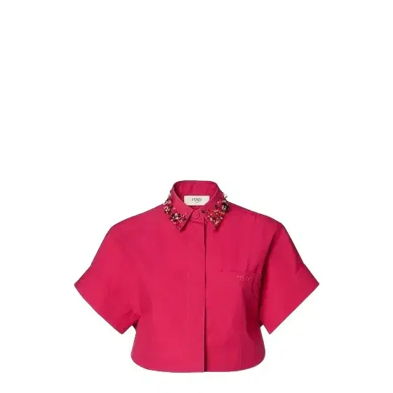 Cropped shirt with short cocoon sleeves and left-side patch