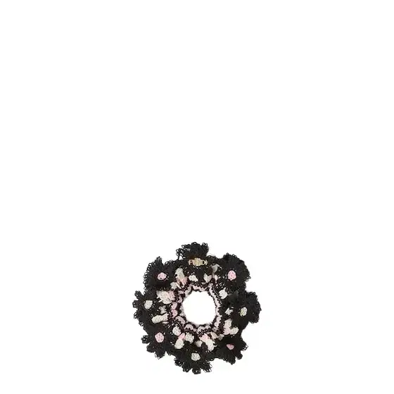 Black crocheted cotton hair elastic with contrasting pink