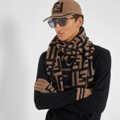 Fendi Rectangular wool and silk yarn scarf with all-over macro FF | Thumbnail 4