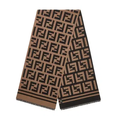 Fendi Rectangular wool and silk yarn scarf with all-over macro FF | Thumbnail 1