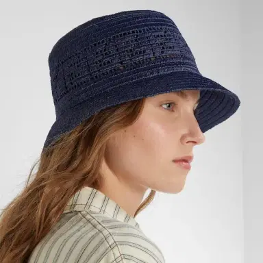 Fendi Narrow-brimmed bucket hat made of blue raffia | Thumbnail 3