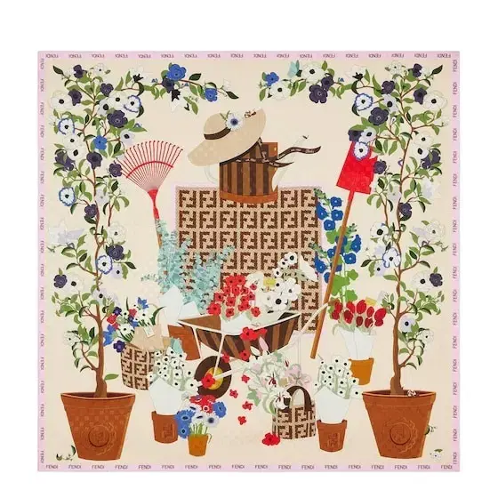 Square foulard made of beige silk