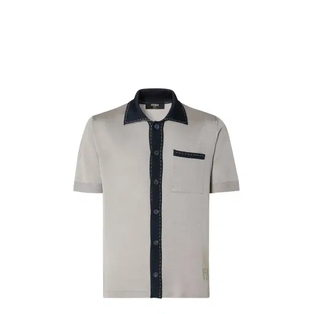 Short-sleeved cardigan with collar and left-side breast