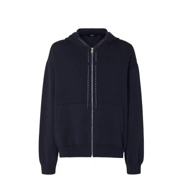 Sweatshirt with drawstring hood and set-in sleeves