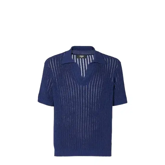 Short-sleeved jumper with an open, buttonless polo collar