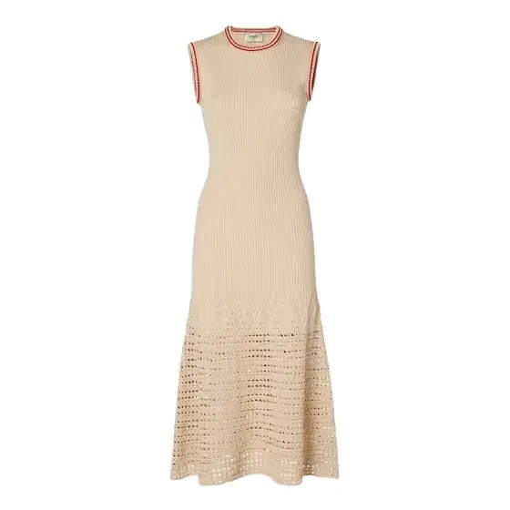 Fitted sleeveless midi dress with skirt slightly flared at