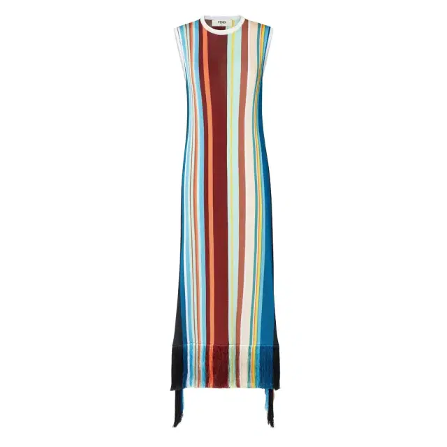 Sleeveless long dress with round neck and straight line