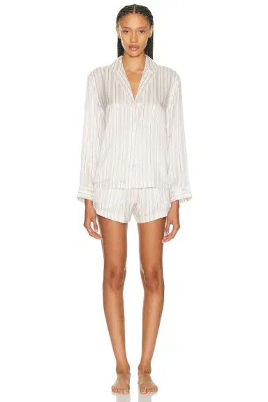 Lunya Washable Silk Button Up Long Sleeve Short Set | Thumbnail 1 Lunya Washable Silk Button Up Long Sleeve Short Set | Thumbnail 1