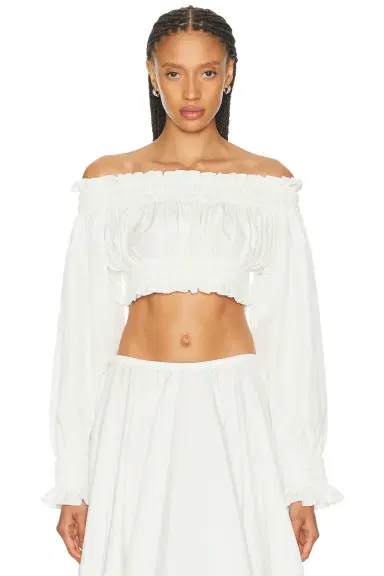 Norma Kamali Long Sleeve Peasant Cropped Top | Thumbnail 1 Norma Kamali Long Sleeve Peasant Cropped Top | Thumbnail 1