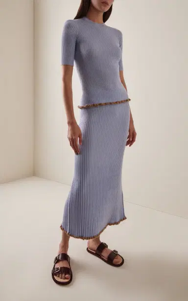 Gabriela Hearst Kavya Lace-Trimmed Ribbed Wool-Silk Midi Skirt | Thumbnail 2